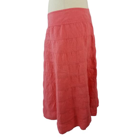 Talbots Pink Tiered Linen Side Zip Midi Skirt Size 6 - Picture 3 of 4